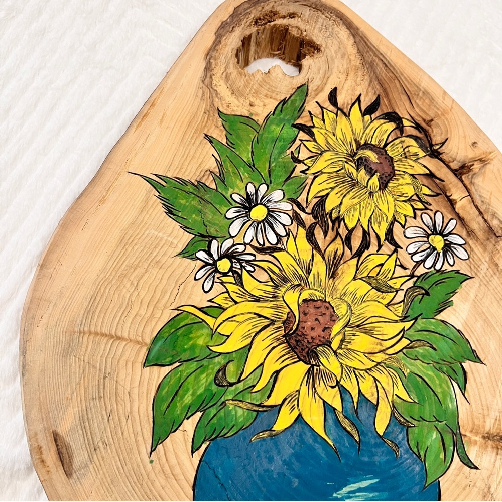 Sunflower Wood Burned Hand‎ Made Wall Decor unique - Picture 6 of 10